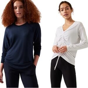 Athleta Women’s Bundle Mindset Pullover and Crossover Ruched Top Size XL